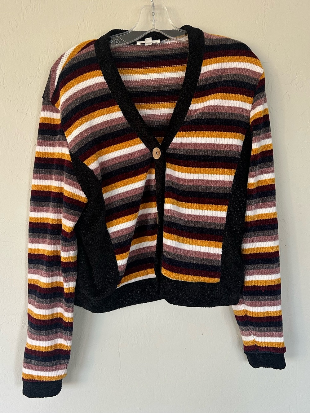 Stitch & Knot cardigan vibrant striped pattern Size Large  (1715)